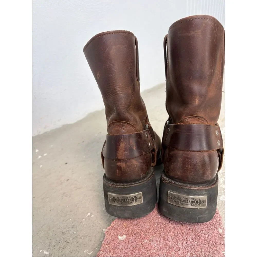 Loblan brown waxy leather biker boots